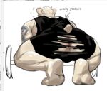 anthro anus arm_tattoo athletic_wear back_muscles barazoku barbell barbell_squats barefoot bear biceps big_butt big_muscles black_bottomwear black_clothing black_shirt black_shorts black_tank_top black_topwear bottomwear butt butt_focus clothing crouching djtaka dragon_tattoo english_text exercise exercise_clothes exercise_clothing exercise_equipment exercise_gear feet fur gym gym_bottomwear gym_shorts low-angle_view male mammal manly muscular muscular_anthro muscular_arms muscular_male muscular_thighs polar_bear presenting presenting_body presenting_hindquarters rear_view shirt shorts showing_off_butt showing_off_muscles solo squatting_pose tail tank_top tattoo text thick_arms thick_thighs topwear torn_bottomwear torn_clothing torn_shorts ursine weightlifting white_body white_fur workout workout_clothing workout_equipment workout_gear workout_outfit