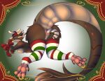 4_eyes 4_horns absurd_res animal_genitalia anthro bdsm big_breasts big_butt big_tail biped bodily_fluids bondage bound breasts brown_body brown_fur butt candy candy_cane candy_cane_in_cloaca candy_cane_insertion christmas christmas_clothing christmas_headwear claws clitoris clitoris_piercing cloaca clothing dessert digital_media_(artwork) dragon dragonborn_(dnd) dungeons_and_dragons facial_piercing felid feline felis female food food_fetish food_insertion food_play footwear fur genital_fluids genital_piercing genitals hands_tied hasbro hat headgear headwear hi_res holidays horn hybrid improvised_sex_toy legwear looking_at_viewer looking_back lying mammal masturbation multi_eye multi_horn mythological_creature mythological_scalie mythology nelly's_illustrations nipples nose_piercing nose_ring nude penetration piercing presenting presenting_hindquarters restraints ring_piercing scales scalie sickle_claw simple_background smile socks solo stockings submissive tabaxi tail toe_claws wizards_of_the_coast