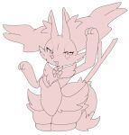 anthro blush blush_lines bow_ribbon braixen clothing female fluffy fluffy_tail generation_6_pokemon hi_res inner_ear_fluff legwear leotard looking_at_viewer neck_tuft nintendo open_mouth pokemon pokemon_(species) rawr simple_background sketch snout solo standing stick stick_in_tail stockings tail tuft white_background yakiniku628