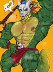 abs anthro biceps bone bone_mask bottomwear clothing firstfoxred hi_res lihzahrd lizard lizardman loincloth male mask muscular muscular_anthro muscular_male nipple_piercing nipples pecs piercing reptile scalie skull skull_mask solo staff striped_body stripes tail terraria witch_doctor_(terraria)