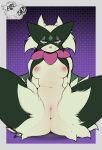 anthro areola breasts colored_sketch felid feline female female_anthro firebirddraws fur generation_9_pokemon genitals green_body hi_res looking_at_viewer mammal mask medium_breasts meowscarada nintendo nipples nude nude_female pink_areola pink_nipples plant pokemon pokemon_(species) sketch solo spread_legs spreading vulva wearing_mask
