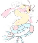 :< animal_genitalia animal_vulva anticipation bed bedding big_pupils blush bodily_fluids cetacean_genitalia cetacean_vulva ellipsis emoticon female feral furniture generation_3_pokemon genitals leaking_vaginal_fluids looking_down looking_down_at_self lying lying_on_bed meme milotic moocow nintendo on_bed pillow pokemon pokemon_(species) pupils red_eyes shaded simple_background simple_shading solo sweat white_background yes-no_pillow yes_pillow