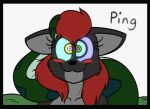  animated anthro blush bubble canid canine canis coiling digital_media_(artwork) female female_on_feral feral fur hair hypnosis iamaneagle_(artist) mammal mind_control petting red_hair reptile ringed_eyes scales scalie smile snake spots text wolf 