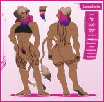  anthro bisexual_pride_colors blue_eyes breasts clothed clothing digitigrade fangs felid female hair hi_res leona_lorin lgbt_pride lion mammal mane muscular muscular_female pantherine pride_colors purple_hair ritts tan_hair tattoo 