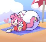 accessory amy_rose anthro beach beach_towel big_diaper boots clothing cuff_(restraint) diaper dress dummydoodles eulipotyphlan exposed_diaper female flip_flops footwear fur fur_tuft gesture gloves gold_cuffs green_eyes hand_gesture handwear headband heart_symbol hedgehog huge_diaper lying mammal metal_cuffs on_front one_eye_closed pink_body pink_fur red_clothing red_dress red_footwear restraints sand sandals sea sega shoes solo sonic_the_hedgehog_(series) swim_diaper tail tan_body towel tuft umbrella v_sign water white_clothing white_gloves white_handwear wink