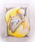 2018 3_fingers 3_toes ambiguous_anthro ambiguous_gender anthro arm_tuft big_tail biped bird's-eye_view black_body blush blush_lines box braixen canid chest_tuft colored colored_pencil_(artwork) container digitigrade dipstick_tail ears_down eiroru feet fingers fluffy fluffy_tail front_view full-length_portrait fur generation_6_pokemon graphite_(artwork) hi_res high-angle_view hip_tuft inner_ear_fluff inside_box japanese_description looking_at_viewer looking_up looking_up_at_viewer lying mammal markings multicolored_body multicolored_fur nintendo nude_ambiguous nude_anthro on_back orange_body orange_eyes orange_fur orange_inner_ear_fluff orange_nose orange_tail_tip pivoted_ears pointy_ears pokemon pokemon_(species) portrait prick_ears shaded shoulder_tuft simple_background solo tail tail_markings tapering_snout toes traditional_media_(artwork) translated_description tuft two_tone_tail white_body white_fur yellow_body yellow_fur yellow_tail