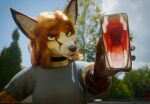3d_(artwork) anthro artist-unknown autumn_(praexon) black_choker black_jewelry black_necklace bodily_fluids brown_body brown_fur canid canine choker clothed clothing day digital_media_(artwork) disappointed disapproval drooling electronics female fox fur green_eyes hi_res holding_object holding_phone jewelry looking_at_viewer mammal mouth_shot necklace open_mouth orange_body orange_fur outside phone presenting saliva saliva_string solo tan_body tan_fur vore