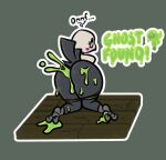 after_sex anthro avian bdsm bedsheet_ghost bird bodily_fluids bound butt corvid corvus_(genus) crow cum cum_covered ectoplasm gag gagged genital_fluids ghost_costume hi_res jasper_(stockingmiami) leaking_cum male messy oscine passerine solo stockingmiami tail