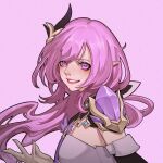  1girl bad_id bad_pixiv_id breasts elf elysia_(honkai_impact) elysia_(miss_pink_elf)_(honkai_impact) forced_to_smoke_(user_xppy3578) hair_ornament hairclip highres honkai_(series) honkai_impact_3rd large_breasts lipstick long_hair long_sleeves looking_at_viewer makeup pink_background pink_eyes pink_hair pink_pupils pointy_ears ponytail red_lips simple_background sitting solo upper_body very_long_hair 