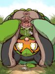 anus bent_over bent_over_with_legs_held_straight blush bodily_fluids cel_shading cervix clitoral_hood clitoris dirt diru fangs female folded front_view generation_9_pokemon genital_fluids genitals grass hi_res humanoid inner_labia leaking_vagina legendary_pokemon looking_at_viewer nintendo ogerpon open_mouth outside plant pokemon pokemon_(species) shaded sky solo spread_vulva spreading standing star_eyes teal_mask_ogerpon teeth upside_down urethra vaginal_canal vaginal_fluid_string vaginal_fluids vaginal_fluids_on_ground vulva
