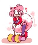 accessory amy_rose anthro big_diaper boots clothing cuff_(restraint) diaper dress dummydoodles eulipotyphlan exposed_diaper female footwear fur fur_tuft gloves gold_cuffs handwear headband heart_symbol hedgehog hi_res huge_diaper leaning_on_object mammal metal_cuffs piko_piko_hammer pink_body pink_fur poof_effect red_boots red_clothing red_dress red_footwear restraints sega shoes smile solo sonic_the_hedgehog_(series) tail tan_body tuft white_clothing white_gloves white_handwear