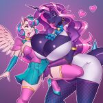  1:1 absurd_res anthro big_breasts biped blue_hair breast_size_difference breasts clothed clothing duo equid equine fan_character female fingering fingering_partner flurry_heart_(mlp) friendship_is_magic glistening glistening_body hair hasbro hi_res horn huge_breasts larger_female mammal multicolored_hair my_little_pony mythological_creature mythological_equine mythology nauth purple_body purple_hair raised_leg sex size_difference smaller_female vaginal vaginal_fingering winged_unicorn wings 