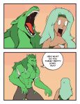 2026 5_fingers abs absurd_res accessory anthro black_bottomwear black_clothing black_pants black_sclera bodily_fluids bonnymama7 bottomwear canid canine canis closed_smile clothed clothed_anthro clothed_female clothed_male clothing comic dialogue digital_drawing_(artwork) digital_media_(artwork) duo english_text fangs female fingers flat_colors front_view fur green_body green_clothing green_fur green_hair green_headband green_inner_ear green_inner_ear_fluff green_topwear hair headband hi_res holding_object human inner_ear_fluff long_hair looking_at_another male mammal monotone_body monotone_fur mouth_closed muscular muscular_anthro muscular_male open_mouth pants pants_only pecs pupils rear_view red_eyes red_tongue saliva scared shirt simple_eyes small_comic smile snout speech_bubble teal_hair teeth text tongue tongue_showing topwear torn_bottomwear torn_clothing torn_pants torn_shirt torn_topwear tremble_lines tuft wide_eyed wolf