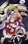 2024 abstract_background absurd_res apode arms_around_neck avian back_groove big_feet blonde_hair blush breasts chest_to_chest claws coiling coiling_another coiling_around_body delicious_in_dungeon draconcopode dragon dragon_taur duo eyes_closed falin_touden feathered_breasts feathered_wings feathers feet female floating floral_markings flower flower_accessory flower_crown hair hands_on_shoulders heart_symbol hi_res hug humanoid_pointy_ears humanoid_taur kissing legless light_body light_skin long_body long_hair long_tail loose_feather marcille_donato markings multi_wing mythological_creature mythological_scalie mythology nude painting_(artwork) plant pointy_ears ponytail red_body red_scales scales scalie scalie_taur serpentine shaded shoulder_blades signature speech_bubble spread_wings straight_hair syiren tail tapering_tail taur taurified thick_tail white_body white_feathers white_scales wing_claws wings