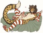 2026 anthro arm_warmers armwear balls bedroom_eyes biped black_body black_fur black_hair cheetah claws clothing collar collar_tag digital_media_(artwork) digitigrade emanata erection felid feline femboy finger_claws fur genitals hair hi_res humanoid_genitalia humanoid_penis leash leashed_collar leg_warmers legwear licking licking_lips licking_own_lips looking_at_viewer lying male mammal markings narrowed_eyes on_back pattern_arm_warmers pattern_armwear pattern_clothing pattern_leg_warmers pattern_legwear pawpads penis pink_pawpads red_collar red_eyes seductive solo spots spotted_body spotted_fur striped_arm_warmers striped_armwear striped_clothing striped_leg_warmers striped_legwear stripes tatujapa toe_claws tongue tongue_out white_balls white_body white_fur yellow_body yellow_fur