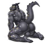 anthro argonian balls bedroom_eyes broken_horn butt clothing curved_horn facial_scar feet genitals grey_spots half-closed_eyes hi_res horn humanoid_feet inviting kneeling kostos_art male markings microsoft muscle_tone muscular muscular_anthro muscular_male narrowed_eyes nude perineum plantigrade raised_tail rasha_(shadow-teh-wolf) scales scalie scar seductive smile smirk smug smug_face spots spotted_body spotted_scales tail the_elder_scrolls underwear wardrobe_malfunction yellow_spots