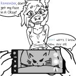 >:3 anthro bird_dog blush blush_lines canid canine canis clitoris deep_navel domestic_dog duo ear_piercing electronics eyebrow_piercing facial_piercing female gauged_ear genitals hunting_dog irish_setter kodi_(toof_snoot) mammal mary_(toof_snoot) mixed_breed monochrome navel nipple_outline nipple_piercing nipples nose_piercing nose_ring phone piercing pussy-cat_(meme) ring_piercing saluki setter shy shy_smile sighthound speech_bubble taking_picture toof_snoot vulva