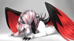 2019 absurd_res ambiguous_gender claws digital_media_(artwork) dragon feathered_dragon feathered_wings feathers feral grey_background hair hi_res red_body red_feathers simple_background solo white_hair wings wrappedvi 
