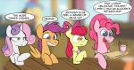  2019 acesential apple_bloom_(mlp) cutie_mark_crusaders_(mlp) english_text equid equine feathered_wings feathers female feral friendship_is_magic glass group hair horn horse mammal multicolored_hair my_little_pony pinkie_pie_(mlp) pony pterippus scootaloo_(mlp) sweetie_belle_(mlp) text unicorn wings 