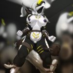  2019 absurd_res anthro areola armor big_breasts bikini bioluminescence black_nipples breasts cenegan024 clothed clothing equid equine female fluffy fluffy_tail fur glowing growth hair hi_res hooves horn horse huge_breasts knee_pads leather long_hair mammal nipples smile solo story story_in_description striped_body striped_fur stripes swimwear tight_clothing unicorn wardrobe_malfunction yellow_eyes 