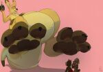 3_toes 4_ears ambiguous_gender chibi claws extreme_size_difference featureless_feet feet foot_fetish foot_focus fur group hi_res kangaroo looming_foot looming_over macro_anthro macro_female macropod mammal marsupial multi_ear multicolored_body multicolored_fur multicolored_skin multicolored_tail pawpads paws pouch_(anatomy) shrink_ray sitting_on_tail size_difference spread_toes tabascomilk tail toe_claws toes trio_focus