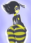  antennae_(anatomy) anthro arthropod bee big_butt black_hair bottomless butt clothed clothing female hair hymenopteran insect insect_wings karri looking_at_viewer looking_back mouthless shirt tank_top thick_thighs topwear vendant wide_hips wings 