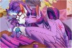  blush duo equid eyewear female feral friendship_is_magic glasses hi_res horn magic mammal my_little_pony needle pastel-pony-pictures rarity_(mlp) sewing twilight_sparkle_(mlp) unicorn winged_unicorn wings 