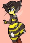  annoyed antennae_(anatomy) anthro arthropod bee big_butt black_hair boots bottomless butt clothed clothing disembodied_hand female footwear grope hair hi_res huge_butt hymenopteran insect insect_wings karri looking_back mouthless shirt tank_top thick_thighs topwear vendant wide_hips wings 