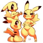  1:1 2019 anthro breasts butt cleft_tail featureless_breasts female fur half-closed_eyes looking_at_viewer mammal nintendo pikachu pok&eacute;mon pok&eacute;mon_(species) simple_background smile solo video_games xylas yellow_body yellow_fur 