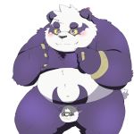  1:1 2019 absurd_res alp_(tas) anthro belly black_nose blush cute_fangs fur giant_panda hi_res humanoid_hands male mammal navel overweight overweight_male purple_body purple_fur puss3250 simple_background solo tokyo_afterschool_summoners ursid video_games white_background white_body white_fur 