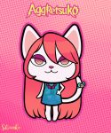  :3 abstract_background aggressive_retsuko anthro artemis_tsukino bell big_eyes big_head bow_tie clothed clothing domestic_cat dress felid feline felis female fully_clothed fur hair hi_res jewelry long_hair long_tail looking_at_viewer makeup mammal necklace pink_eyes pink_hair pink_nose sanrio shianko solo standing white_body white_fur 