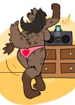  2019 anthro big_breasts breasts clothed clothing dancing female fur hair hi_res hyaenid mammal music panties side_boob slightly_chubby solo spotted_hyena topless trout_(artist) underwear 