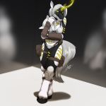  2019 absurd_res anthro armor big_breasts bikini breasts cenegan024 clothed clothing equid equine female fluffy fluffy_tail fur hair hi_res hooves horn horse huge_breasts knee_pads leather long_hair looking_at_viewer mammal mirror smile solo story story_in_description striped_body striped_fur stripes swimwear unicorn yellow_eyes 