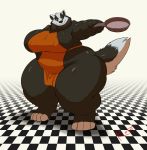  apron badger big_breasts breasts clothing female hi_res huge_breasts kazecat mammal mustelid musteline overweight pan solo 