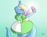  5:4 alice_(jamearts) cellphone clothing dragon dress hi_res jamearts one_eye_closed phone wink 