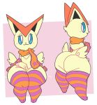  2019 2_toes 4_fingers anthro anthrofied armwear balls big_butt big_ears biped black_nose blue_eyes blush butt butt_wings clothed clothing digital_media_(artwork) eyelashes fan_character fingers fur girly huge_butt legendary_pok&eacute;mon legwear looking_at_viewer looking_away looking_back male mammal meirdent nintendo one_eye_half_closed penis pink_background pok&eacute;mon pok&eacute;mon_(species) scarf short simple_background sitting smile solo standing star thick_thighs toes vandan_(svric) victini video_games wide_hips wings 