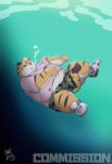  2019 96panda 96panda_hk absurd_res anthro belly bottomwear bulge clothing felid hi_res humanoid_hands male mammal navel overweight overweight_male pantherine shirt shorts solo tiger topwear underwater water 