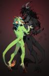  2019 5_fingers anthro blood blood_in_mouth blood_on_face bodily_fluids claws digital_media_(artwork) dragon duo fingers fur furred_dragon hair hi_res horn maaty-s male open_mouth simple_background standing teeth tongue tongue_out wingless_dragon 