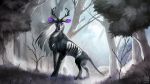  2019 ambiguous_gender antlers artbyzephra cervid day detailed_background digital_media_(artwork) feral forest grass horn mammal outside purple_eyes solo tree zephra 