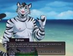  absurd_res anthro beleoci black_hair clothed clothing edron felid green_eyes hair hi_res male mammal pantherine partially_clothed scar standing stripes tiger whiskers 