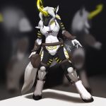  2019 absurd_res anthro armor big_breasts bikini breasts cenegan024 clothed clothing equid equine eyes_closed female fluffy fluffy_tail fur hair hi_res hooves horn horse huge_breasts knee_pads leather long_hair mammal mirror solo story story_in_description striped_body striped_fur stripes swimwear unicorn yellow_eyes 