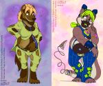  clothed clothing cosplay drjavi felid feline gnoll hyaenid jojo&#039;s_bizarre_adventure jolyne_cujoh lutrine mammal mustelid necktie overweight pannacotta_fugo scaramouche_rotbelly suit 