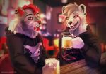  2019 absurd_res ailurid anthro black_nose clothed clothing digital_media_(artwork) duo ear_piercing ear_ring eri-yo hair hi_res male mammal open_mouth piercing red_eyes red_hair red_nose red_panda smile teeth tongue 