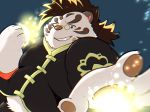  2019 anthro blue_eyes clothed clothing eyewear felid fur glasses hi_res humanoid_hands kwzu licho_(tas) male mammal moobs overweight overweight_male pantherine simple_background solo tiger tokyo_afterschool_summoners video_games white_body white_fur 