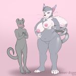  1:1 alterkitten anthro anthrofied areola big_breasts blush breasts duo featureless_crotch felid feline female hi_res holding_breast larger_female male mammal mouse murid murine nintendo nipples pok&eacute;mon pok&eacute;mon_(species) purrcilla_(kazukio) purugly rodent simple_background size_difference slightly_chubby smaller_male temari-brynn video_games wide_hips 