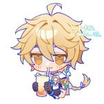  1boy :3 ahoge arm_armor armor artist_name black_armor black_gloves black_shirt blonde_hair blush braid brown_eyes closed_mouth cup disposable_cup drink drinking drinking_straw earrings empty_eyes floating_hair flower genshin_impact gloves gold_armor gold_trim hair_between_eyes hair_ribbon half-closed_eyes hands_up holding holding_cup iced_tea jewelry long_hair looking_at_object looking_down low-braided_long_hair low-tied_long_hair male_focus mohu_116 ribbon scarf shirt short_sleeves shoulder_armor simple_background single_braid single_earring smile solo upper_body white_background white_flower white_ribbon white_scarf 