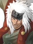  1boy commentary_request facial_mark flak_jacket forehead_protector highres hmersuio jacket jiraiya_(naruto) konohagakure_symbol long_hair male_focus naruto_(series) solo whisker_markings white_hair 