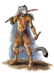  0laffson 2019 anthro armor black_spots brown_hair clothed clothing ear_piercing ear_ring felid female fur grey_body grey_fur hair hi_res holding_object holding_sword holding_weapon mammal melee_weapon pantherine piercing snow_leopard solo spots spotted_body spotted_fur standing sword weapon 