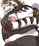  2019 anthro belly blue_eyes bottomwear bulge clothing eyewear felid fur glasses hi_res humanoid_hands licho_(tas) male mammal overweight overweight_male pantherine pants penis shirt simple_background solo tiger tokyo_afterschool_summoners topwear video_games white_body white_fur yuuya333 