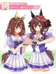  3girls absurdres animal_ears blonde_hair blush bow bowtie braid braided_hair_rings breasts brown_hair buena_vista_(umamusume) checkered_hairband commentary_request dress ear_covers ear_ornament gentildonna_(umamusume) hair_between_eyes hair_ornament hair_rings hairband hat heart-shaped_ornament heart_ear_ornament highres horse_ears horse_girl horse_tail long_hair medium_hair morizu929 multiple_girls pleated_skirt puffy_short_sleeves puffy_sleeves purple_bow purple_bowtie purple_eyes purple_shirt red_eyes sailor_collar sailor_shirt school_uniform shirt short_sleeves skirt tail tracen_school_uniform umamusume victoire_pisa_(lueur_angelique)_(umamusume) victoire_pisa_(umamusume) white_dress white_sailor_collar white_skirt 
